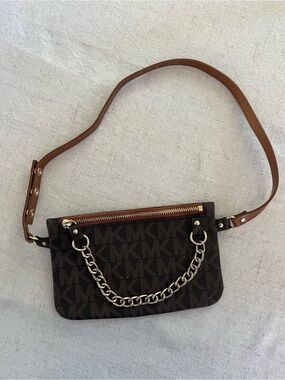 MICHAEL KORS Signature Monogram Belt Bag with Gold Chain Detail